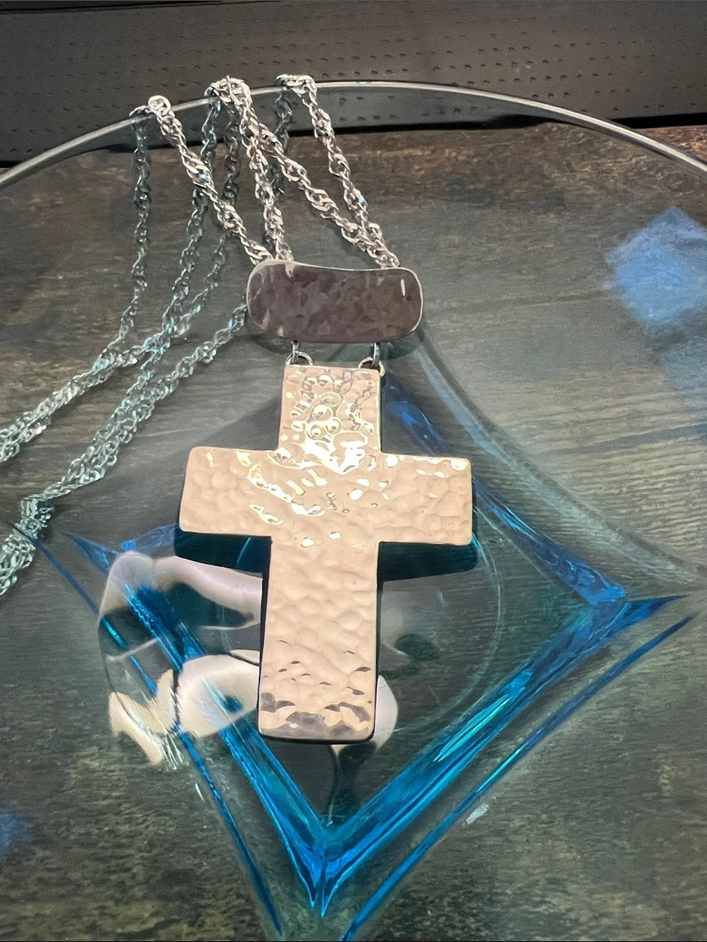 Hammered Sterling Silver Cross Pendant Necklace